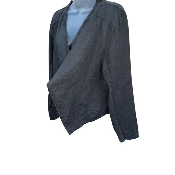 Tempo Paris 100% Linen Lightweight Waterfall Open Front Jacket Charcoal Gray Siz - Picture 7 of 8